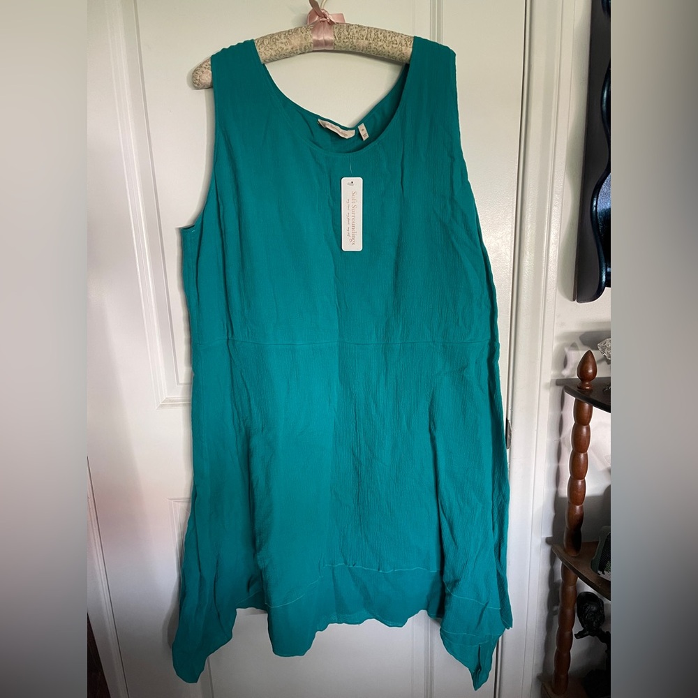 Soft Surroundings Teal Cotton Asymmetrical Hem Tiered Dress Size 1X